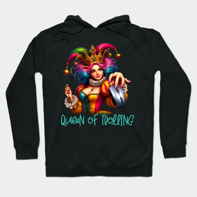 The Queen of Trolling - Whimsical Jester Crown & Computer Mouse Tee Hoodie by JJDezigns